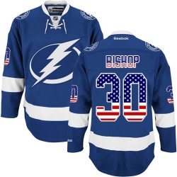 Ben Bishop Reebok Tampa Bay Lightning Premier Royal Blue USA Flag Fashion NHL Jersey