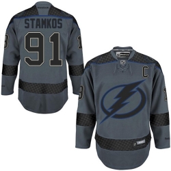 Steven Stamkos Reebok Tampa Bay Lightning Authentic Charcoal Cross Check Fashion NHL Jersey