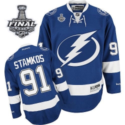 Steven Stamkos Youth Reebok Tampa Bay Lightning Premier Royal Blue Home 2015 Stanley Cup Patch NHL Jersey