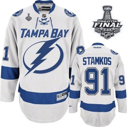 Steven Stamkos Youth Reebok Tampa Bay Lightning Premier White Away 2015 Stanley Cup Patch NHL Jersey