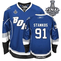 Steven Stamkos Youth Reebok Tampa Bay Lightning Premier Royal Blue Third 2015 Stanley Cup Patch NHL Jersey