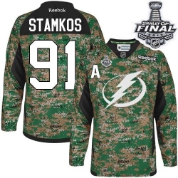 Steven Stamkos Reebok Tampa Bay Lightning Authentic Camo Veterans Day Practice 2015 Stanley Cup Patch NHL Jersey