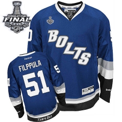 Valtteri Filppula Reebok Tampa Bay Lightning Premier Royal Blue Third 2015 Stanley Cup Patch NHL Jersey