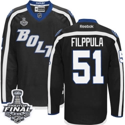 Valtteri Filppula Reebok Tampa Bay Lightning Premier Black New Third 2015 Stanley Cup Patch NHL Jersey