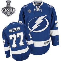 Victor Hedman Reebok Tampa Bay Lightning Premier Royal Blue Home 2015 Stanley Cup Patch NHL Jersey