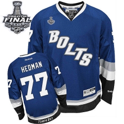 Victor Hedman Reebok Tampa Bay Lightning Premier Royal Blue Third 2015 Stanley Cup Patch NHL Jersey