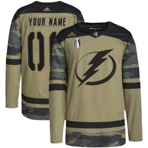 Custom Youth Adidas Tampa Bay Lightning Authentic Camo Custom Military Appreciation Practice 2022 Stanley Cup Final Jersey