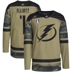 Brian Elliott Youth Adidas Tampa Bay Lightning Authentic Camo Military Appreciation Practice 2022 Stanley Cup Final Jersey