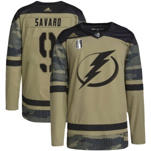 Denis Savard Youth Adidas Tampa Bay Lightning Authentic Camo Military Appreciation Practice 2022 Stanley Cup Final Jersey