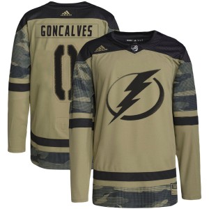 Gage Goncalves Men's Adidas Tampa Bay Lightning Authentic Camo Military Appreciation Practice Jersey