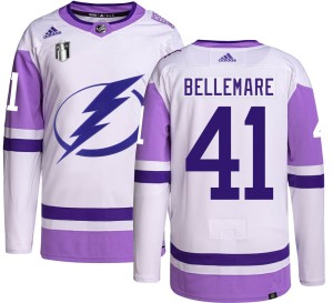 Pierre-Edouard Bellemare Men's Adidas Tampa Bay Lightning Authentic Hockey Fights Cancer 2022 Stanley Cup Final Jersey