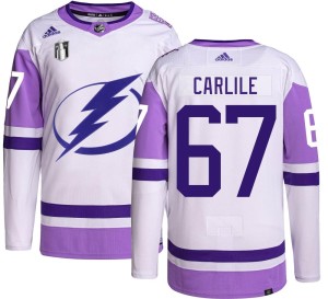 Declan Carlile Men's Adidas Tampa Bay Lightning Authentic Hockey Fights Cancer 2022 Stanley Cup Final Jersey