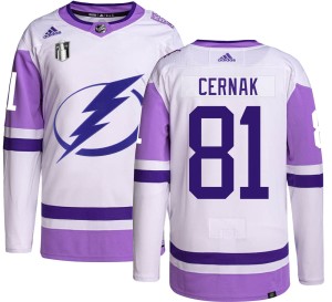 Erik Cernak Men's Adidas Tampa Bay Lightning Authentic Hockey Fights Cancer 2022 Stanley Cup Final Jersey