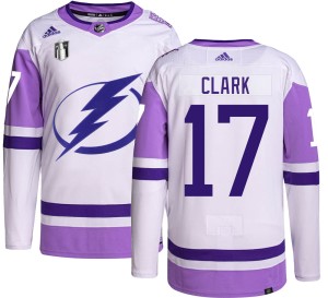 Wendel Clark Men's Adidas Tampa Bay Lightning Authentic Hockey Fights Cancer 2022 Stanley Cup Final Jersey