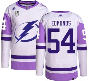 Lucas Edmonds Men's Adidas Tampa Bay Lightning Authentic Hockey Fights Cancer 2022 Stanley Cup Final Jersey