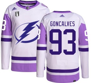 Gage Goncalves Men's Adidas Tampa Bay Lightning Authentic Hockey Fights Cancer 2022 Stanley Cup Final Jersey