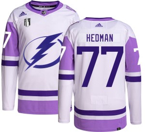Victor Hedman Men's Adidas Tampa Bay Lightning Authentic Hockey Fights Cancer 2022 Stanley Cup Final Jersey