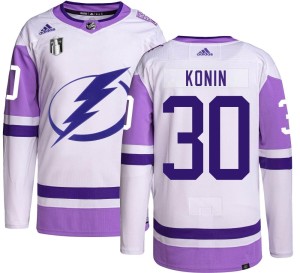 Kyle Konin Men's Adidas Tampa Bay Lightning Authentic Hockey Fights Cancer 2022 Stanley Cup Final Jersey
