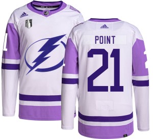 Brayden Point Men's Adidas Tampa Bay Lightning Authentic Hockey Fights Cancer 2022 Stanley Cup Final Jersey