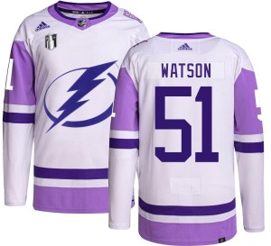 Austin Watson Men's Adidas Tampa Bay Lightning Authentic Hockey Fights Cancer 2022 Stanley Cup Final Jersey