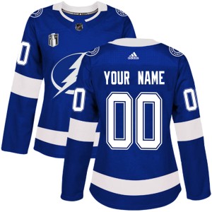 Custom Women's Adidas Tampa Bay Lightning Authentic Blue Custom Home 2022 Stanley Cup Final Jersey