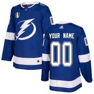 Custom Men's Adidas Tampa Bay Lightning Authentic Blue Custom Home 2022 Stanley Cup Final Jersey
