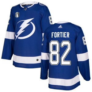 Gabriel Fortier Men's Adidas Tampa Bay Lightning Authentic Blue Home 2022 Stanley Cup Final Jersey