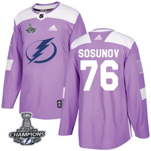 Oleg Sosunov Youth Adidas Tampa Bay Lightning Authentic Purple Fights Cancer Practice 2020 Stanley Cup Champions Jersey