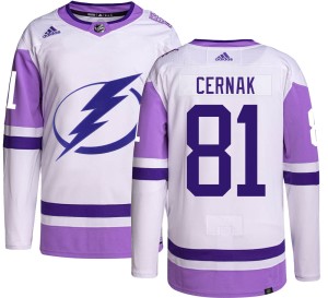 Erik Cernak Men's Adidas Tampa Bay Lightning Authentic Hockey Fights Cancer Jersey