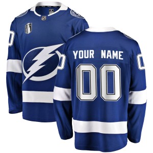 Custom Youth Fanatics Branded Tampa Bay Lightning Breakaway Blue Custom Home 2022 Stanley Cup Final Jersey