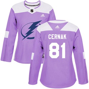 Erik Cernak Women's Adidas Tampa Bay Lightning Authentic Purple Fights Cancer Practice Jersey