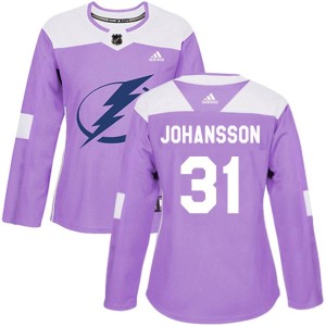 Jonas Johansson Women's Adidas Tampa Bay Lightning Authentic Purple Fights Cancer Practice Jersey