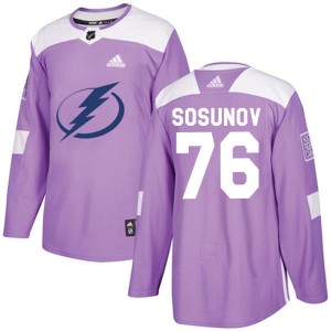 Oleg Sosunov Men's Adidas Tampa Bay Lightning Authentic Purple Fights Cancer Practice Jersey