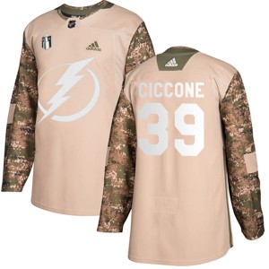 Enrico Ciccone Men's Adidas Tampa Bay Lightning Authentic Camo Veterans Day Practice 2022 Stanley Cup Final Jersey
