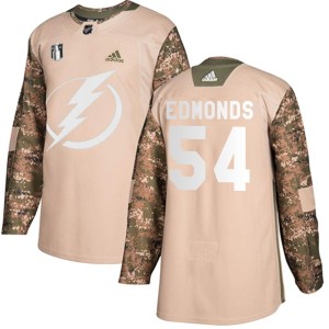 Lucas Edmonds Men's Adidas Tampa Bay Lightning Authentic Camo Veterans Day Practice 2022 Stanley Cup Final Jersey