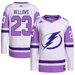 Brian Bellows Youth Adidas Tampa Bay Lightning Authentic White/Purple Hockey Fights Cancer Primegreen Jersey
