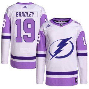 Brian Bradley Youth Adidas Tampa Bay Lightning Authentic White/Purple Hockey Fights Cancer Primegreen Jersey