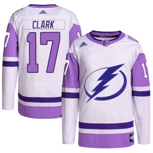 Wendel Clark Youth Adidas Tampa Bay Lightning Authentic White/Purple Hockey Fights Cancer Primegreen Jersey