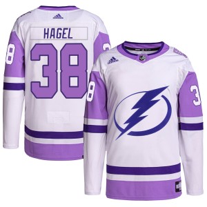 Brandon Hagel Youth Adidas Tampa Bay Lightning Authentic White/Purple Hockey Fights Cancer Primegreen Jersey