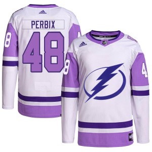 Nick Perbix Youth Adidas Tampa Bay Lightning Authentic White/Purple Hockey Fights Cancer Primegreen Jersey