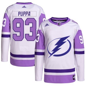 Daren Puppa Youth Adidas Tampa Bay Lightning Authentic White/Purple Hockey Fights Cancer Primegreen Jersey
