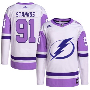 Steven Stamkos Youth Adidas Tampa Bay Lightning Authentic White/Purple Hockey Fights Cancer Primegreen Jersey