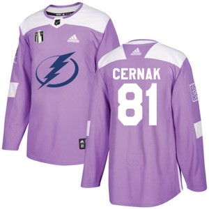Erik Cernak Youth Adidas Tampa Bay Lightning Authentic Purple Fights Cancer Practice 2022 Stanley Cup Final Jersey