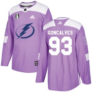 Gage Goncalves Youth Adidas Tampa Bay Lightning Authentic Purple Fights Cancer Practice 2022 Stanley Cup Final Jersey