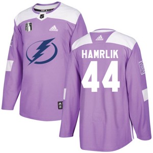 Roman Hamrlik Youth Adidas Tampa Bay Lightning Authentic Purple Fights Cancer Practice 2022 Stanley Cup Final Jersey