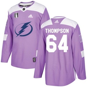 Jack Thompson Youth Adidas Tampa Bay Lightning Authentic Purple Fights Cancer Practice 2022 Stanley Cup Final Jersey