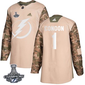 Mike Condon Youth Adidas Tampa Bay Lightning Authentic Camo Veterans Day Practice 2020 Stanley Cup Champions Jersey