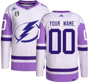Custom Youth Adidas Tampa Bay Lightning Authentic Custom Hockey Fights Cancer 2022 Stanley Cup Final Jersey