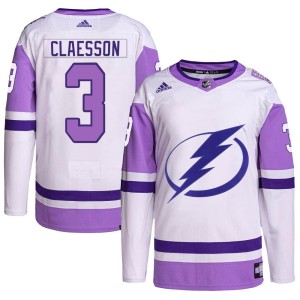 Fredrik Claesson Youth Adidas Tampa Bay Lightning Authentic White/Purple Hockey Fights Cancer Primegreen 2022 Stanley Cup Final 