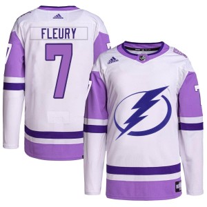 Haydn Fleury Youth Adidas Tampa Bay Lightning Authentic White/Purple Hockey Fights Cancer Primegreen 2022 Stanley Cup Final Jers